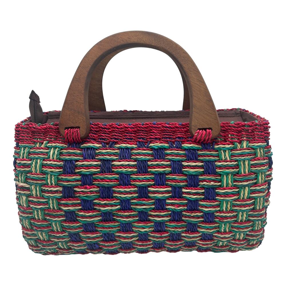 Women's Sturdy Abaca Handbags Native Artisan Handwoven With Wooden Handles